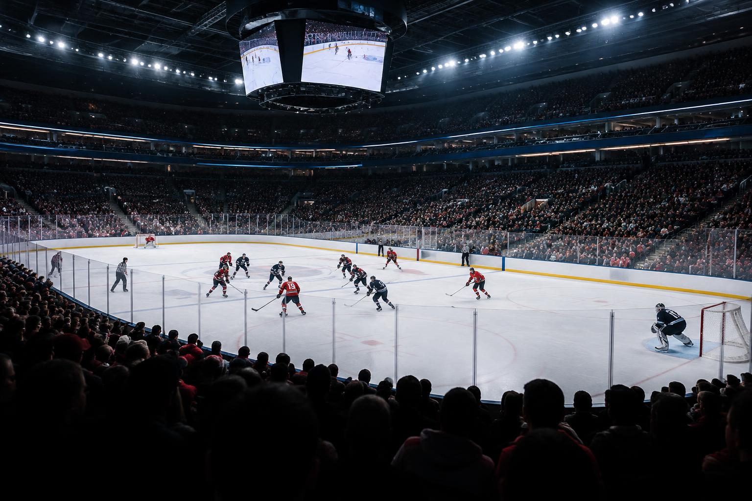 Ice hockey game in a packed arena