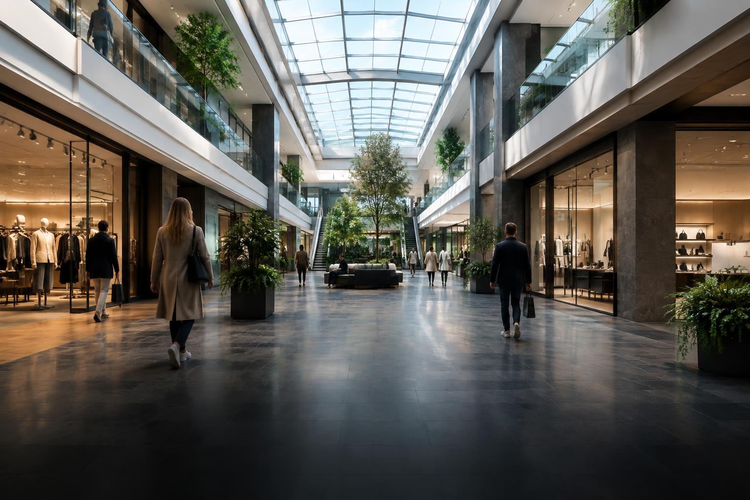 Shoppers in a contemporary shopping gallery